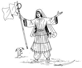 Illustration of Malalai holding a flag