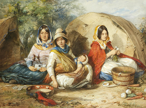 Gypsy Tent by Octavius Oakley (1850). Oakley painted a number of scenes and people of the Derbyshire Boswell clan.