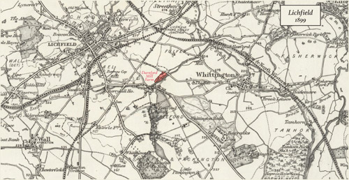 Lichfield area showing Darnford Mill Farm, 1899 (click to enlarge in new window)