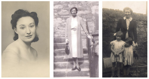 During the War (l-r): Millie Holmes (née Hodgkins) c.1939; Minnie Hodgkins (née Lees) early 1940s; May Higson (née Hodgkins) with her daughters, c.1943