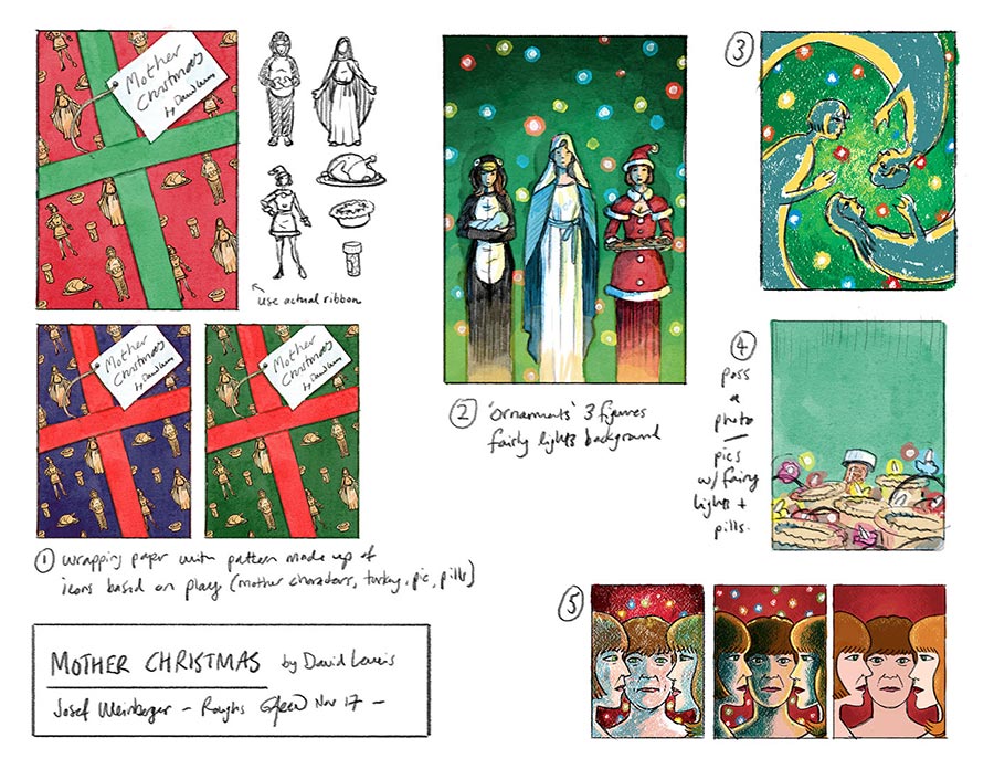 roughs for a Christmas play book cover