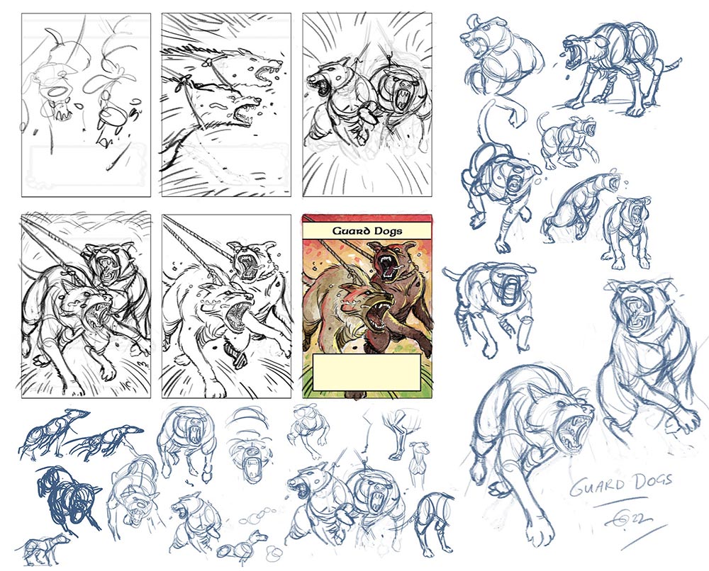 card sketches for the board game Calleva