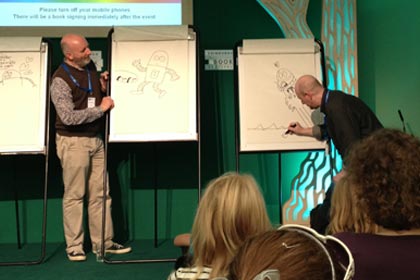 Drawing craziness at the Edinburgh Book Festival with Garen Ewing and Nick Sharratt