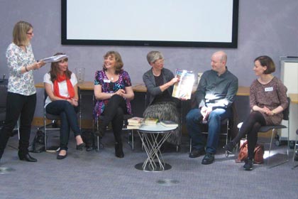 Talking books with authors at a local library